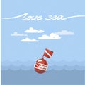 Sea with Diving buoy. Card with text Ã¢â¬Ålove seaÃ¢â¬Â. Quote diver below. Royalty Free Stock Photo